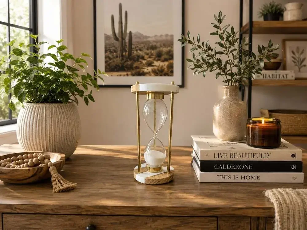 New Sand Timer Wood Marble Gold Home Office Desk Hourglass Nautical